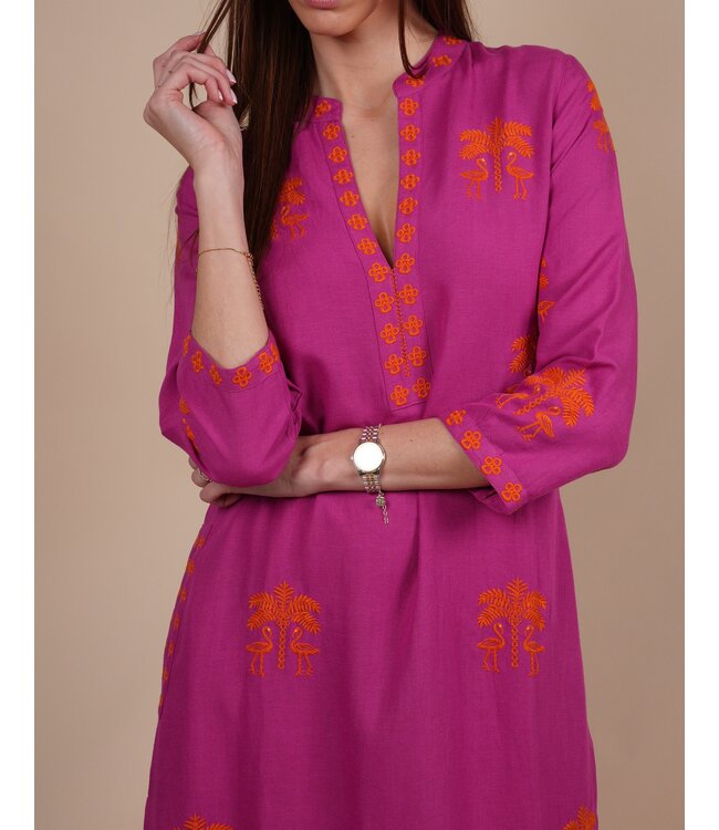 Sapphire long kaftan berry/flamingo embr.