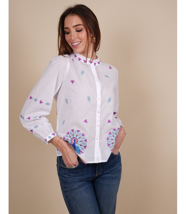 Purslane blouse peacock embr white