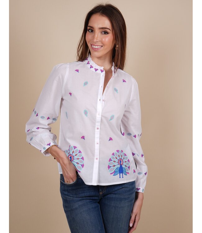 Purslane blouse peacock embr white