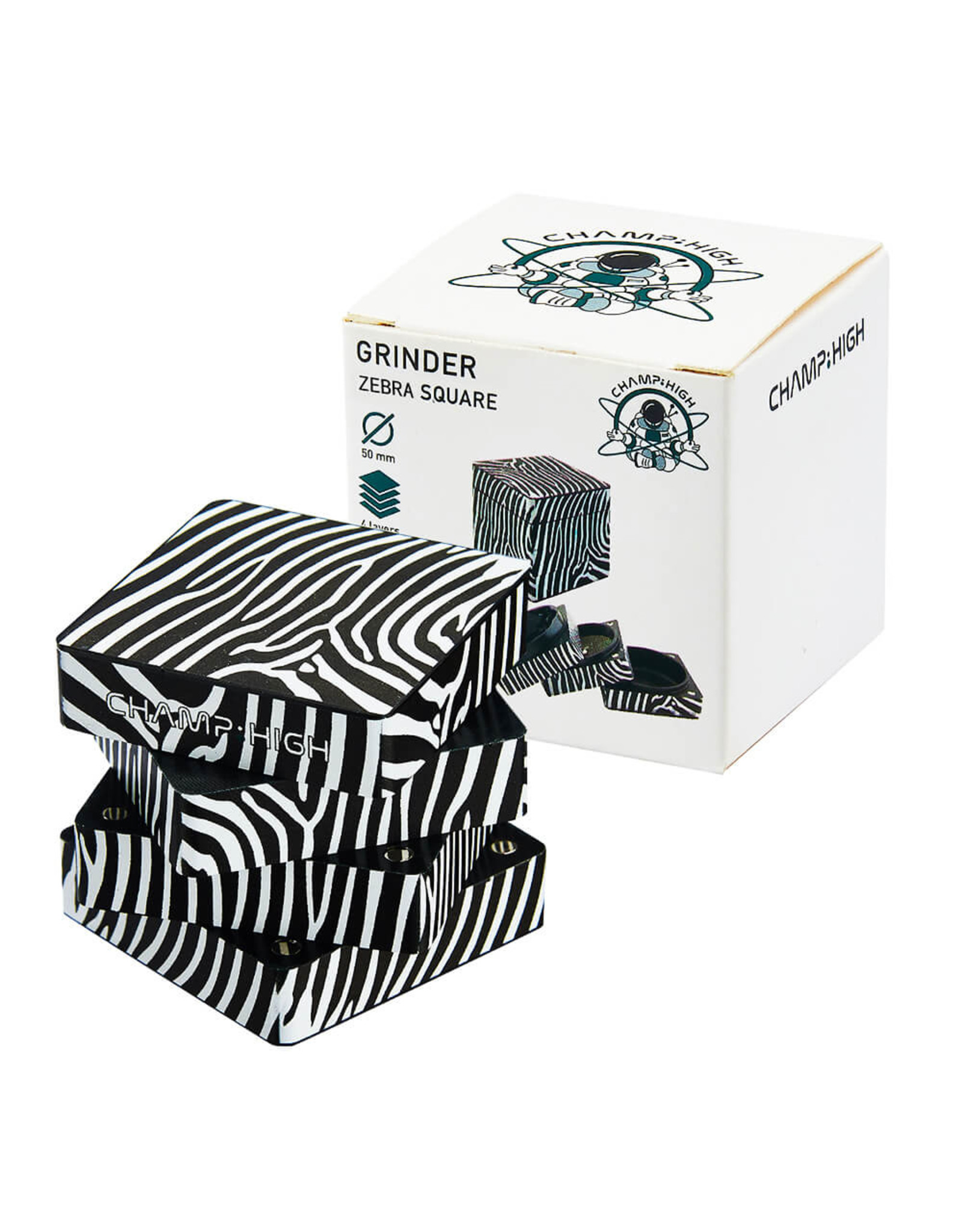 Champ High Zebra Square Metal Grinder 4 Parts (50mm)