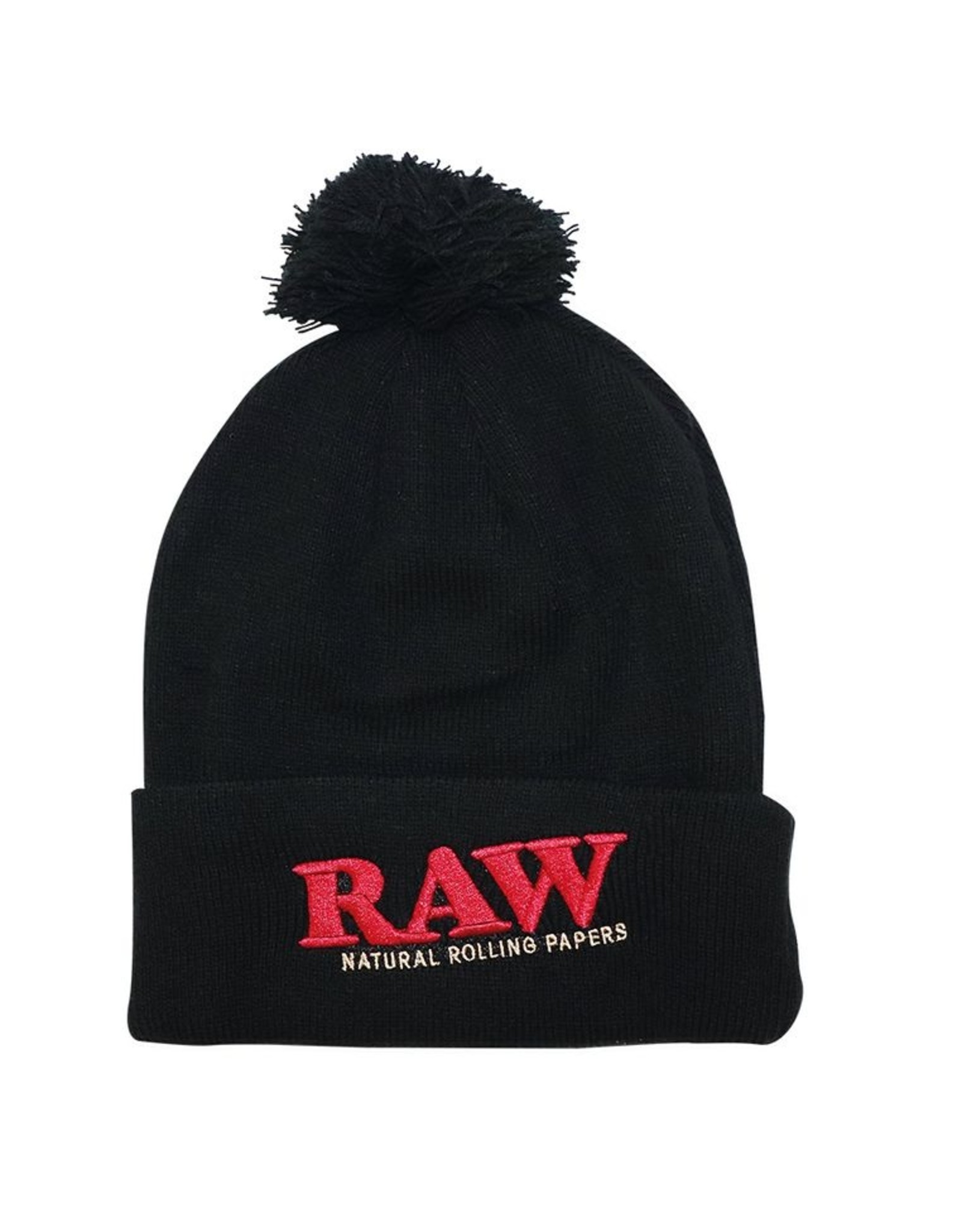 RAW RAW x Rolling Papers Pompom Knit Hat - Solid Black