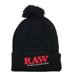 RAW RAW x Rolling Papers Pompom Knit Hat - Solid Black