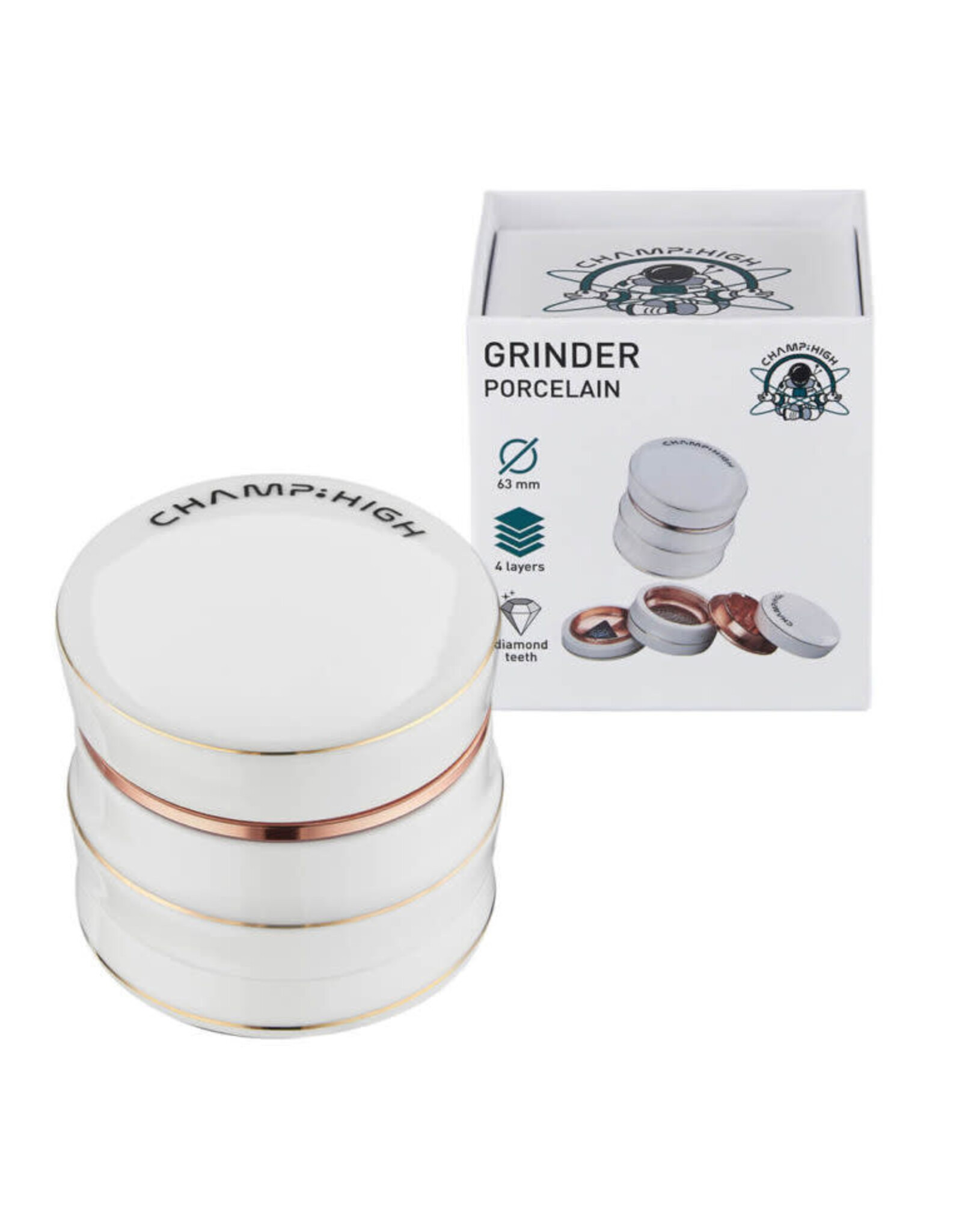 Champ High Champ High Porcelain Grinder White 4 Parts – 63mm