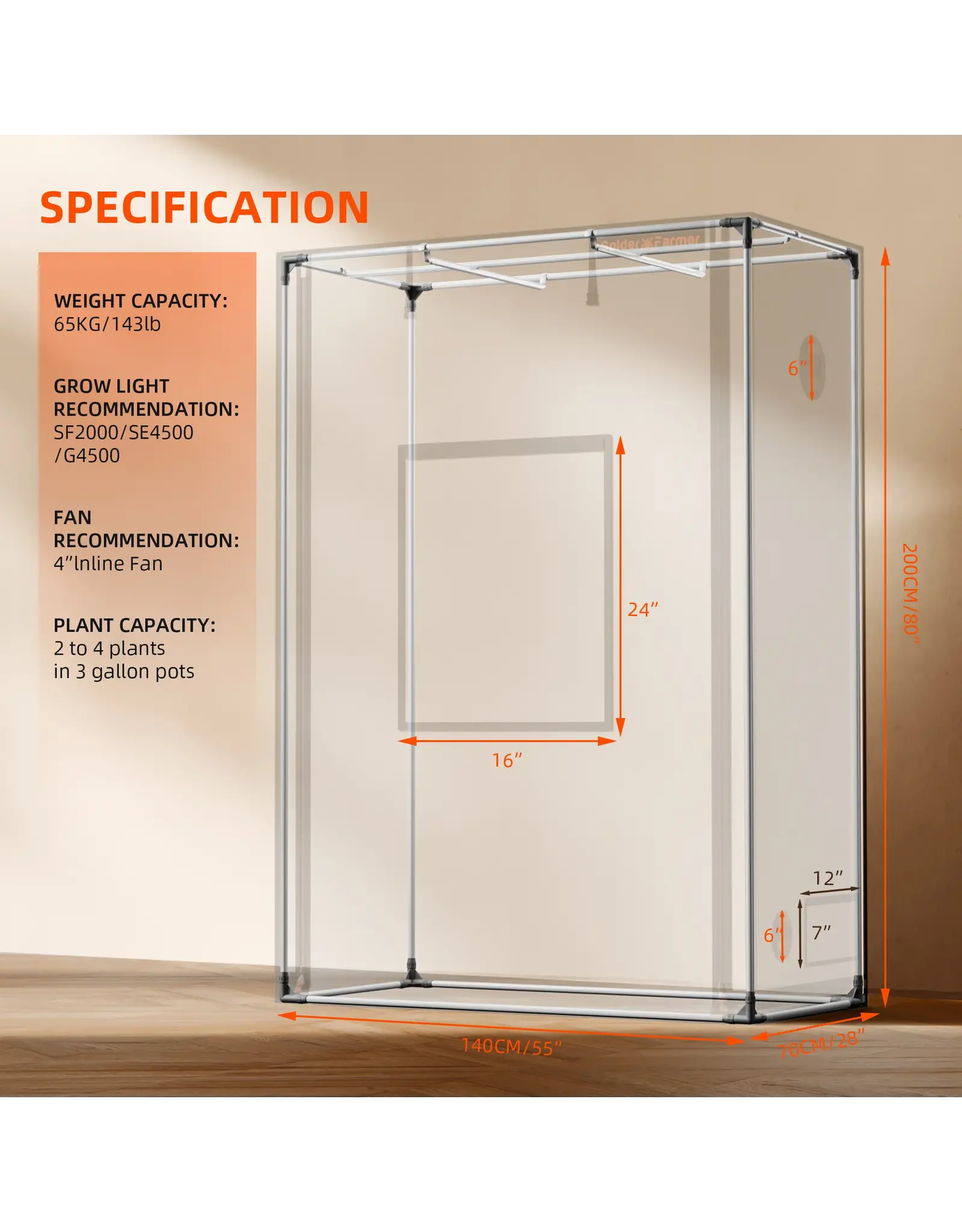 Spider Farmer Spider Farmer Grow Tent 70x140x200cm PRO