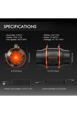 Spider Farmer Spider Farmer 6INCH  Inline Duct Fan with Temperature Humidity Controller 402 CFM  KIT