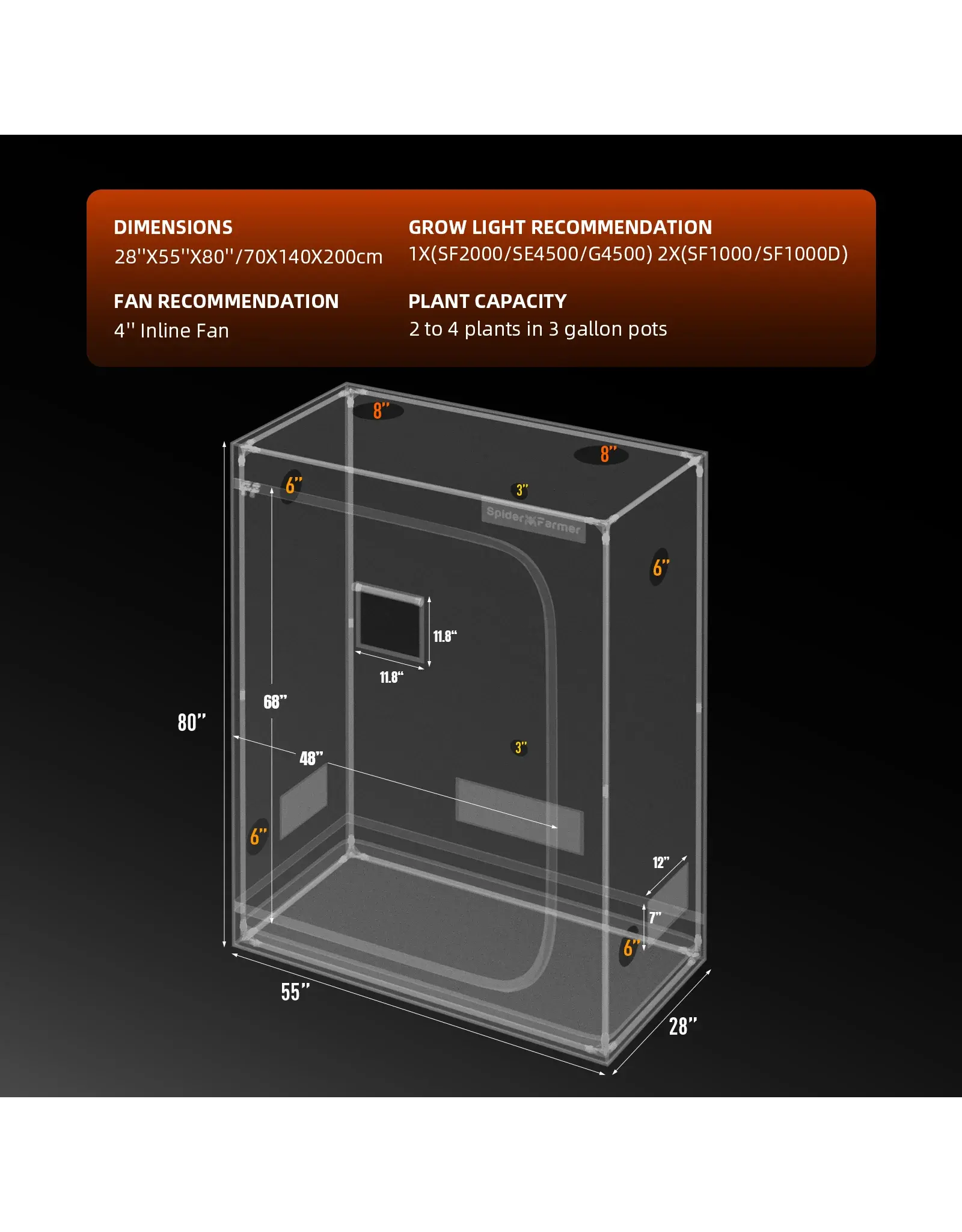 Spider Farmer Spider Farmer 70x140x200cm Complete Grow Tent Kit With Program  Controller G4500 (320W)