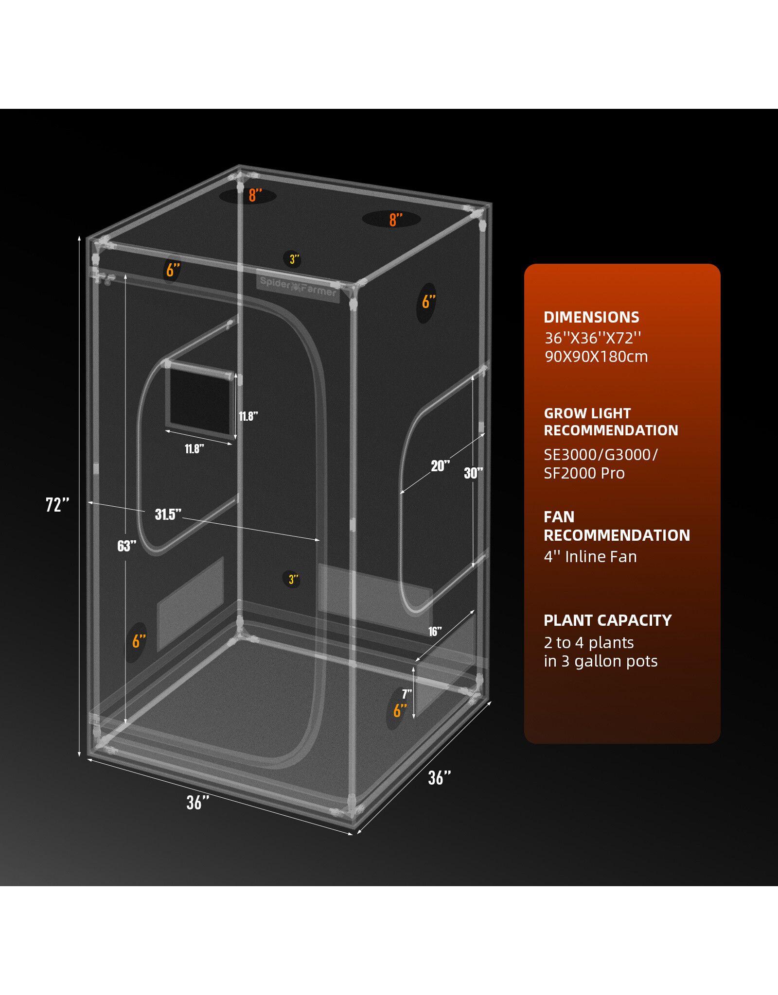 Spider Farmer Spider Farmer 90x90x180cm Complete Grow Tent Kit With Program  Controller  G 3000   (300W)