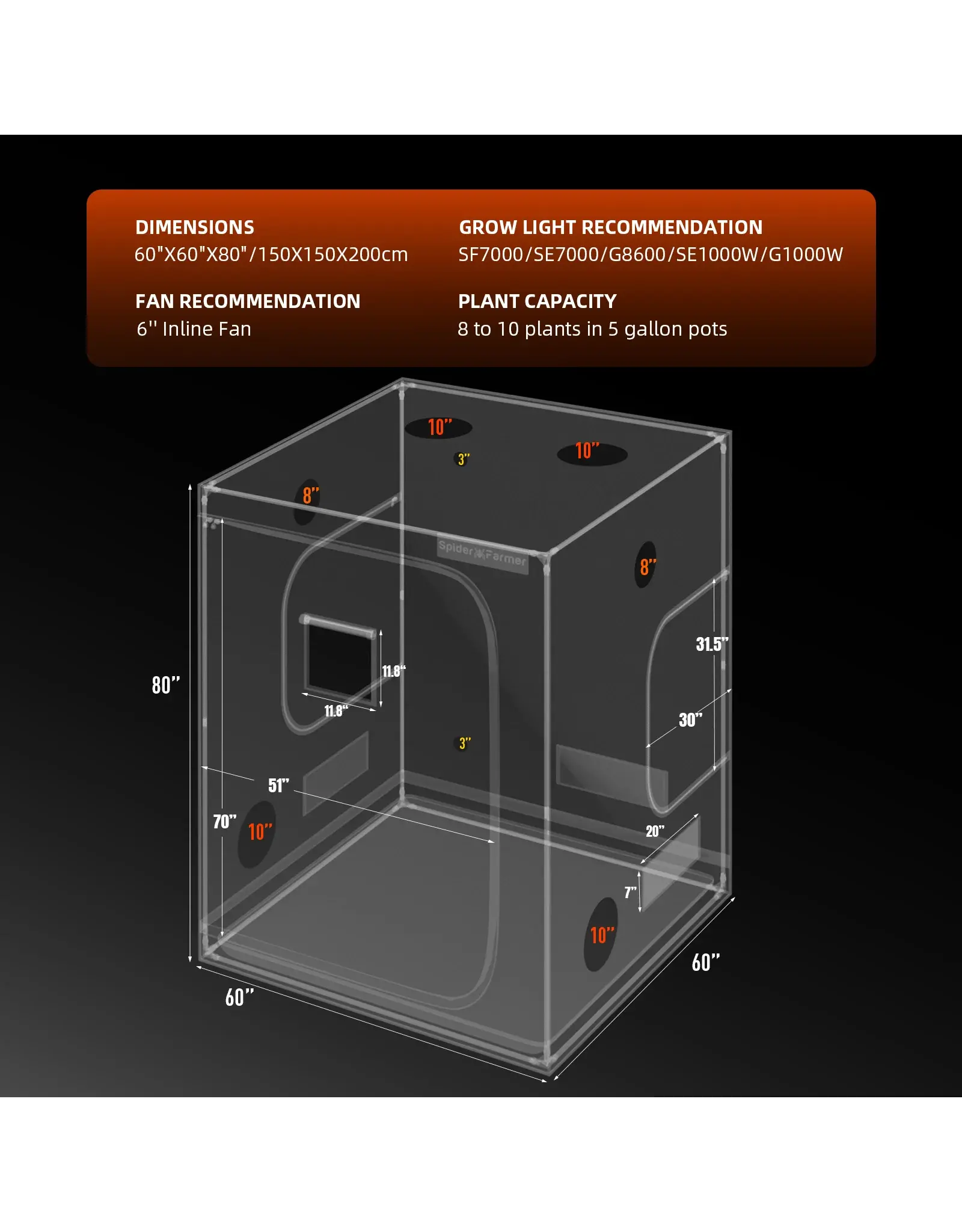 Spider Farmer Spider Farmer 150x150x200cm Complete Grow Tent Kit  With Program  Controller G8600(800W)