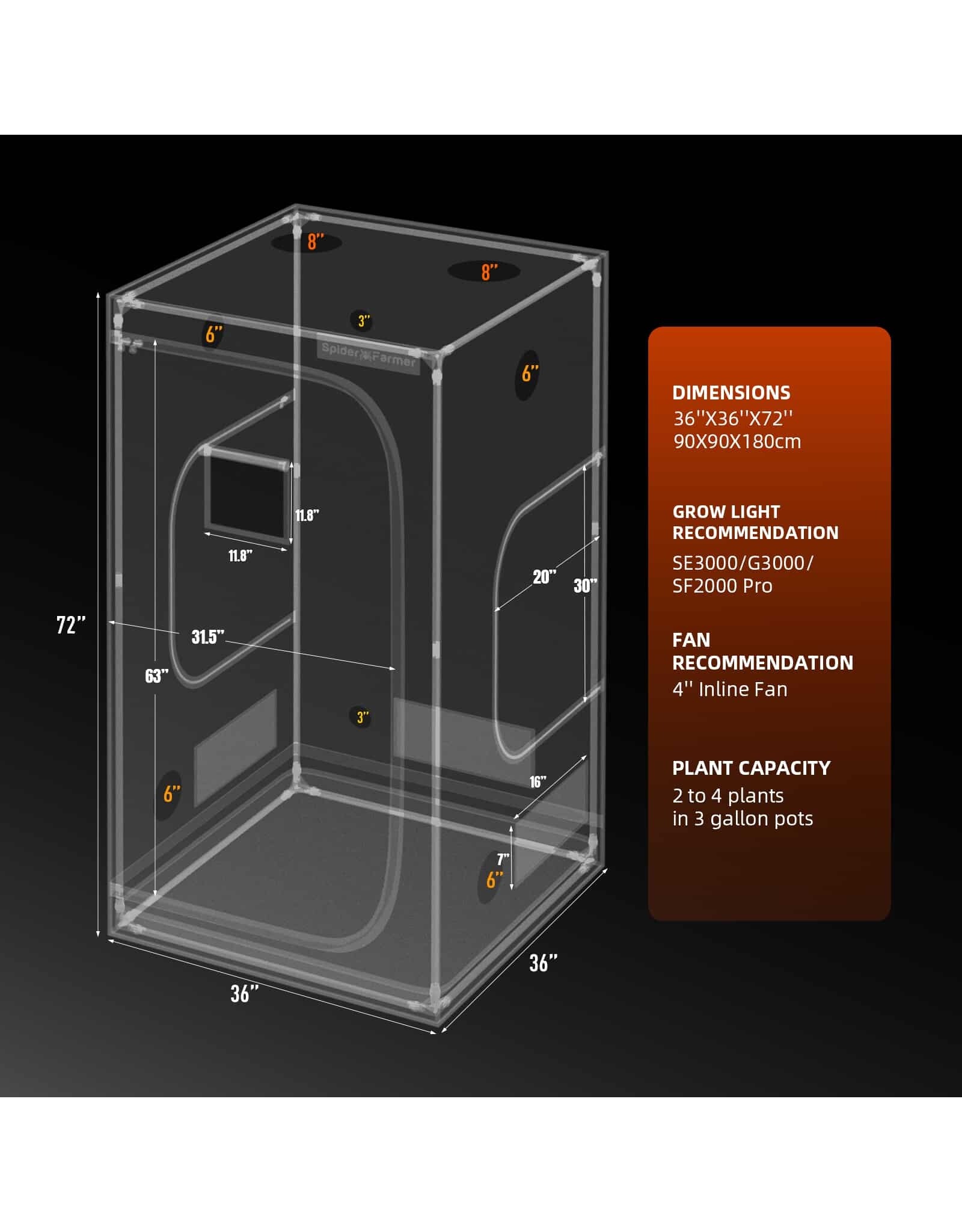 Spider Farmer Spider Farmer 90x90x180cm Complete Grow Tent Kit With Program  Controller SE 3000 (320W)
