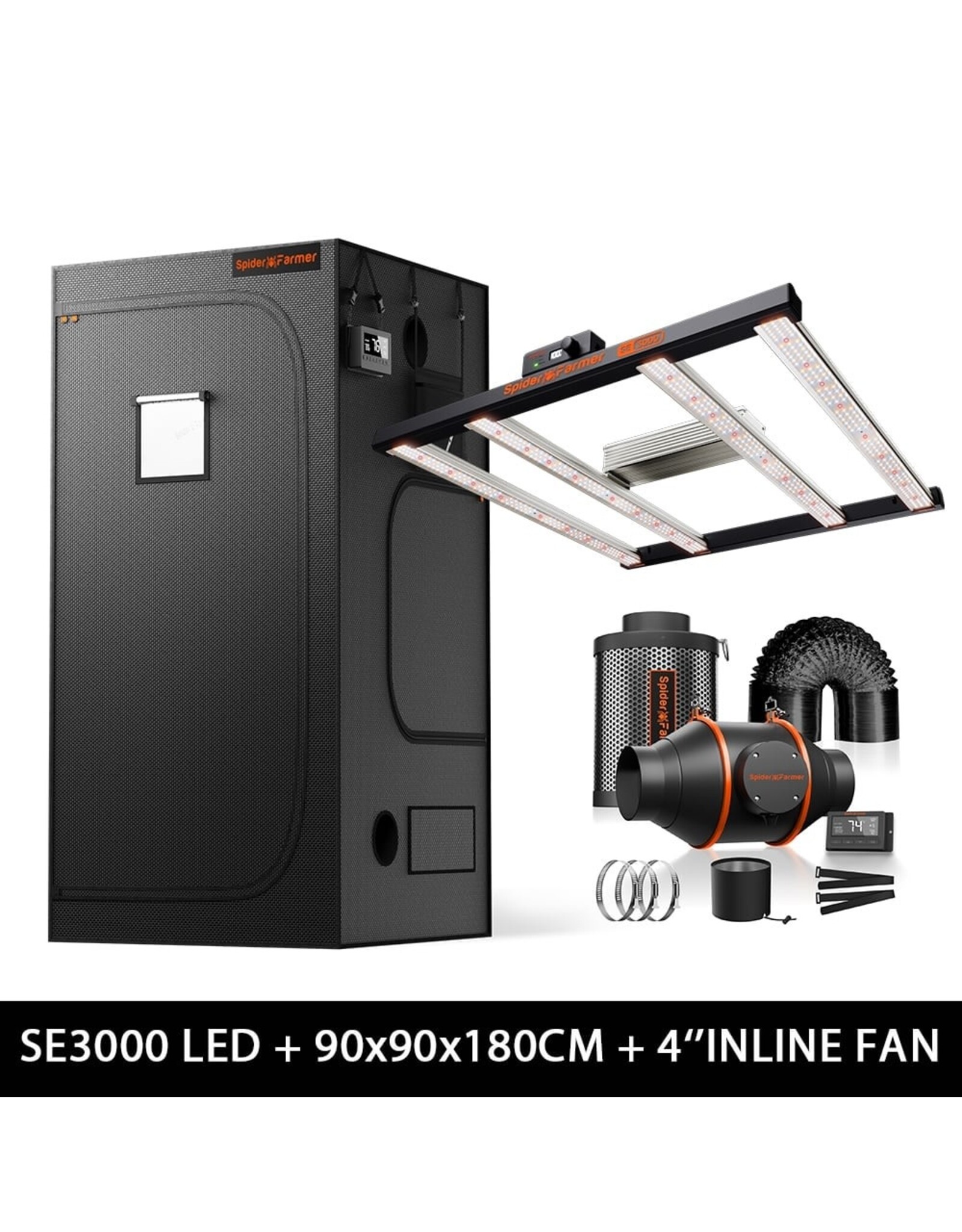 Spider Farmer Spider Farmer 90x90x180cm Complete Grow Tent Kit With Program  Controller SE 3000 (320W)