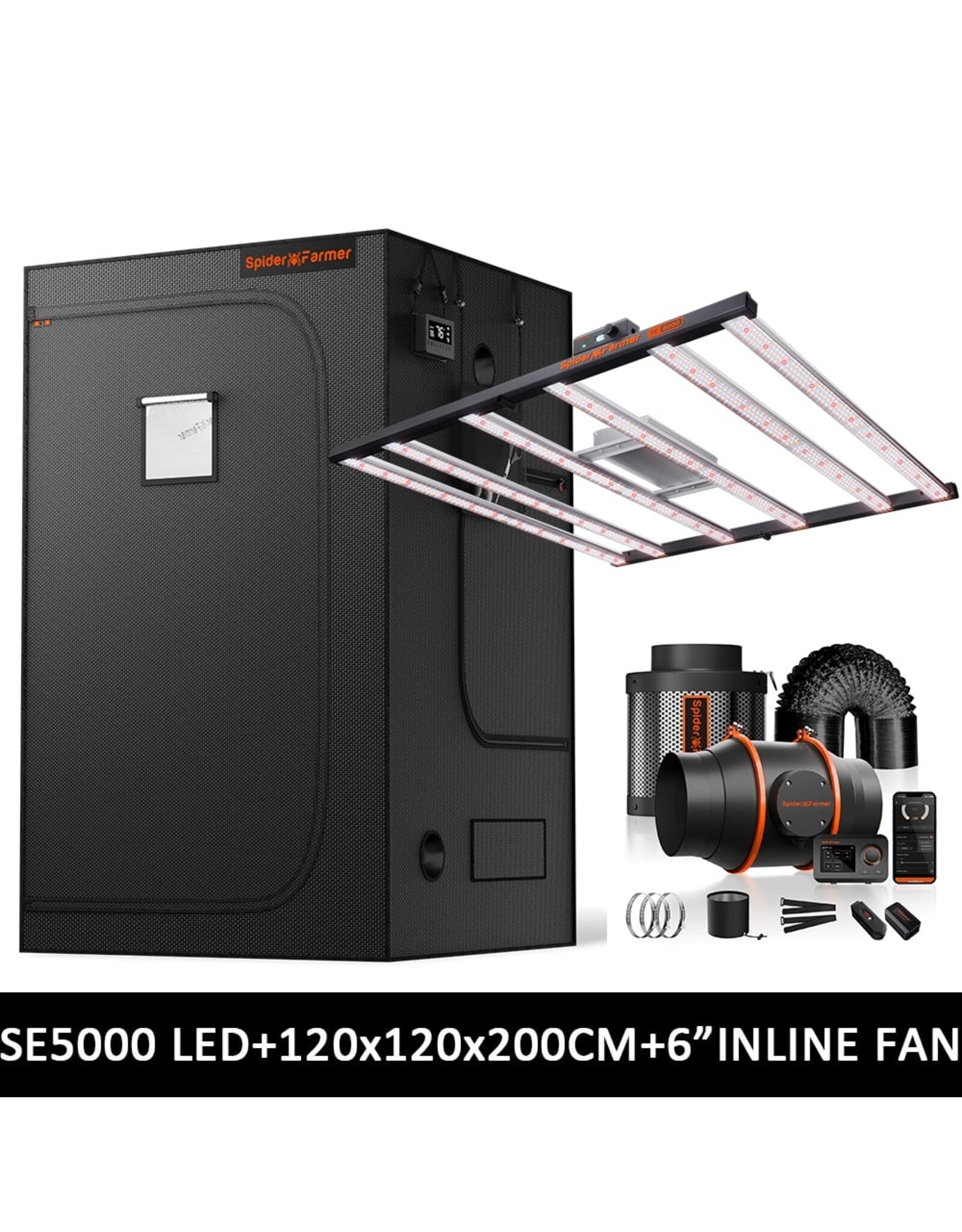 Spider Farmer Spider Farmer120x120x200cm Complete Grow Tent Kit With Program  Controller SE5000 (480W)