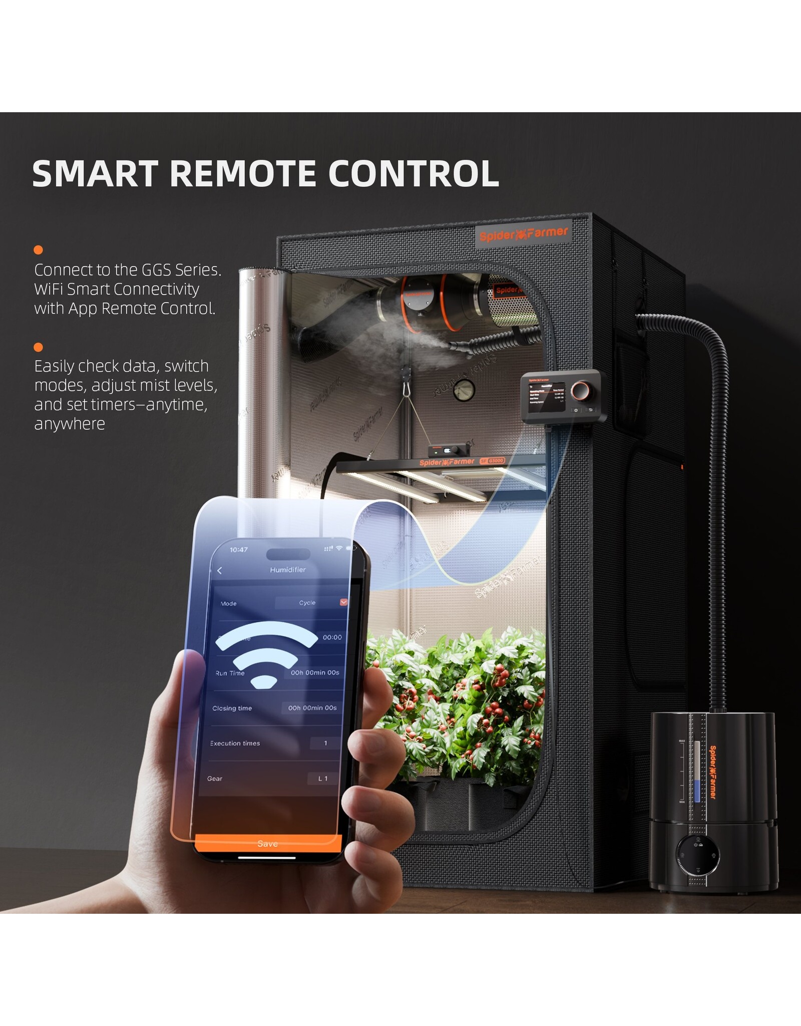 Spider Farmer 2025 New Version Spider Farmer 5L Smart Cool Mist Humidifier with Temp & Humidity Sensor
