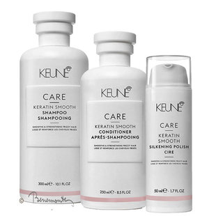 Keune Care Keratin Smooth shampoo, conditioner en Silkening Polish combi-pack