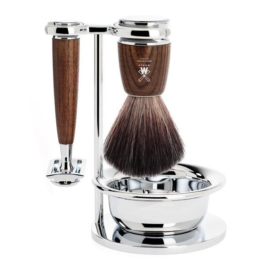 Muhle Mühle Rytmo Safety razor scheerset 4-delig Essenhout handgrepen