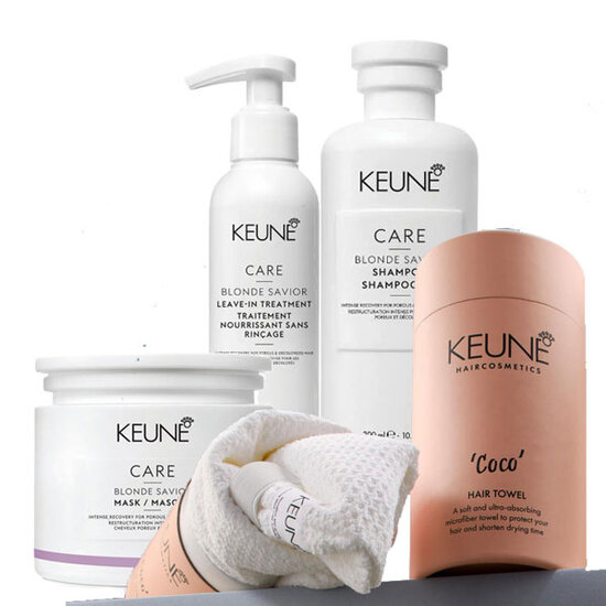 Keune Care Keune Care Blond Savior shampoo conditioner en leave-in combipack met hairtowel
