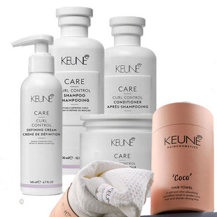 Keune Curl control shampoo, conditioner, mask, defining cream en microfiber haarhanddoek