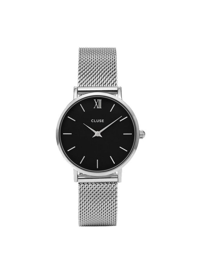 CLUSE horloge Minuit Mesh Zilverkleurig/Zwart