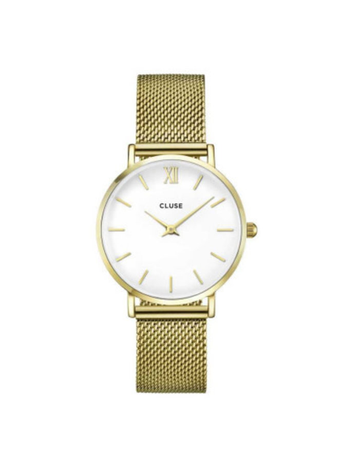 CLUSE horloge Minuit Mesh Goudkleurig/Wit