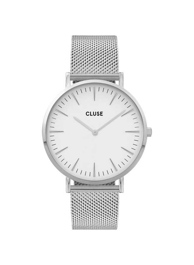 CLUSE horloge Boho Chic Mesh Zilverkleurig/Wit