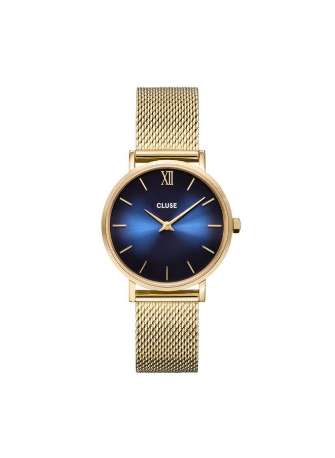 CLUSE horloge Minuit Mesh Goudkleurig/Diepblauw