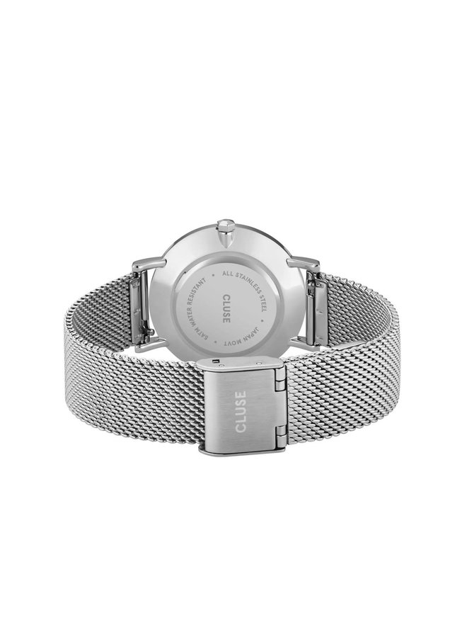 CLUSE horloge Minuit Mesh Crystals  Zilverkleurig/Grijs