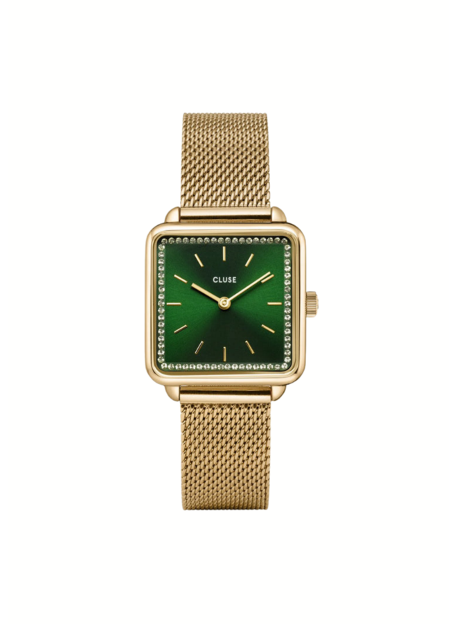 CLUSE horloge La Tétragone Mesh Giftbox Goud/Groen - Jewelz \u0026 More