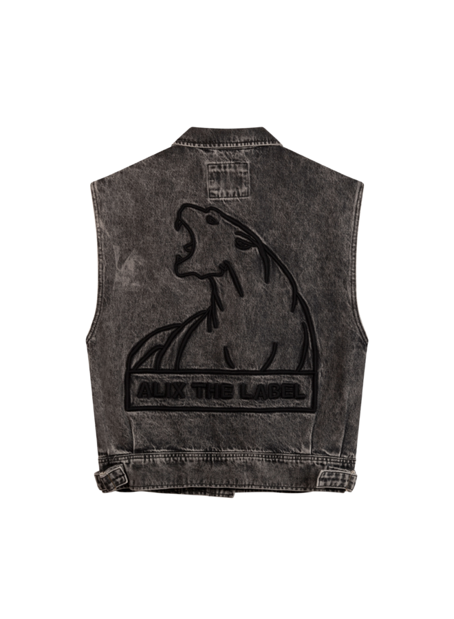 Gilet Embroidered Denim Charcoal Grey