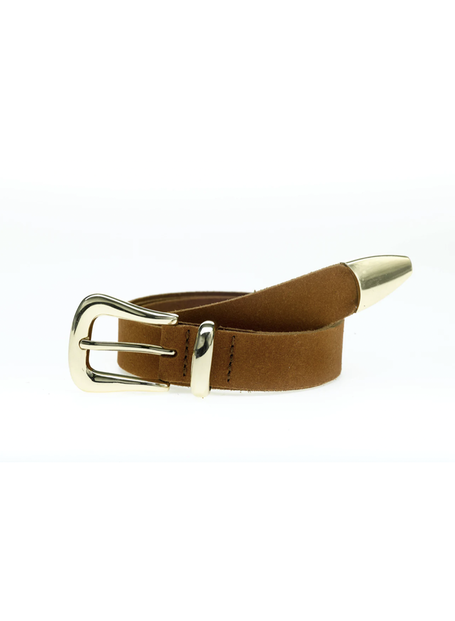 Elvy riem Suède 25838 Cognac/Goudkleurig