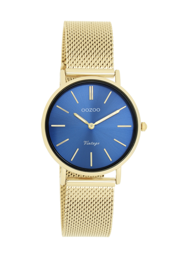 OOZOO Vintage horloge C20292 Goudkleurig/Blauw
