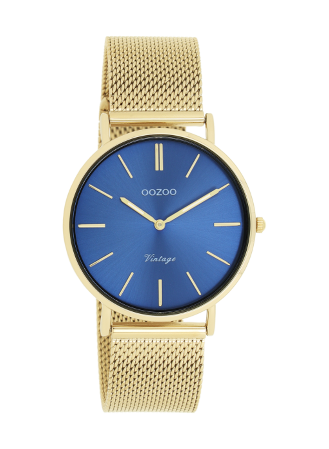 OOZOO Vintage horloge C20291 Goudkleurig/Blauw