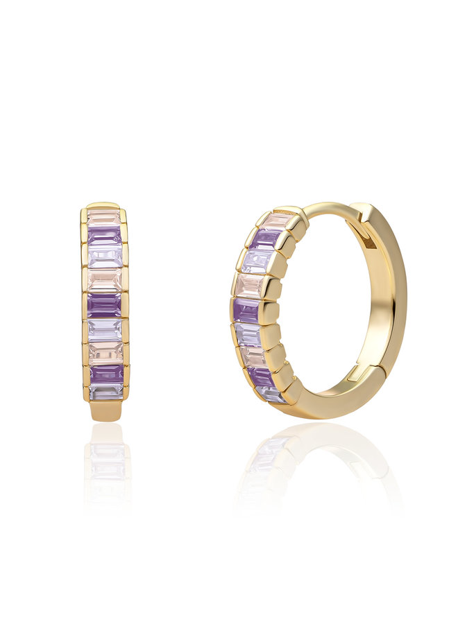 Sparkling Jewels creolen Baguette Purple CZ Goudkleurig