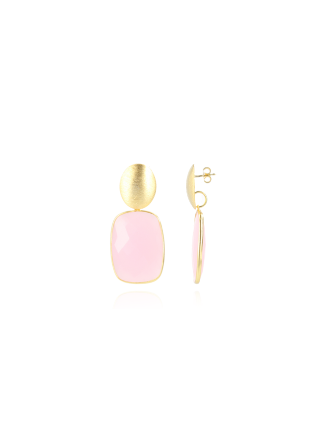 LOTT. oorbellen Jane Vierkant Quartz Roze/Goud Verguld