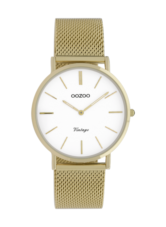 OOZOO Vintage horloge C9910 Goudkleurig/Wit