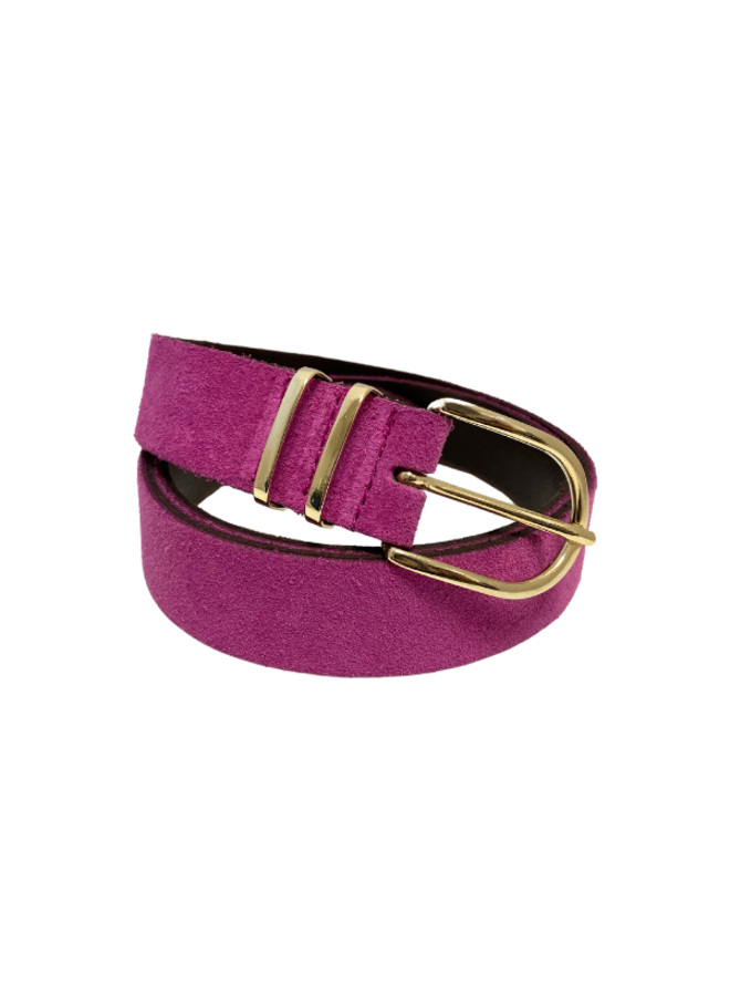 Elvy riem Suede 30496 Fuchsia/Goudkleurig