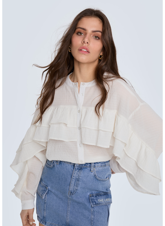 Blouse Chiffon Ruffle Light Ecru