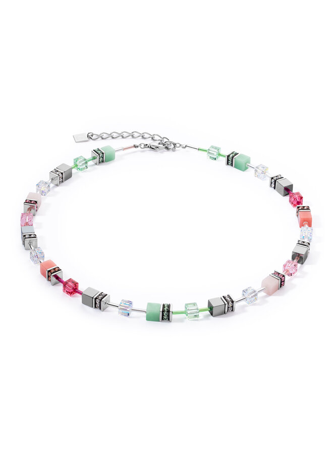 COEUR de LION ketting 4023/0504 Groen/Roze/Zilverkleurig