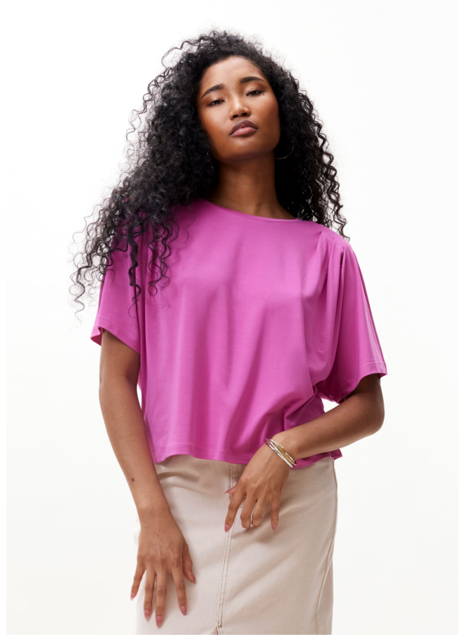 T-shirt Pleated Shoulder Super Pink
