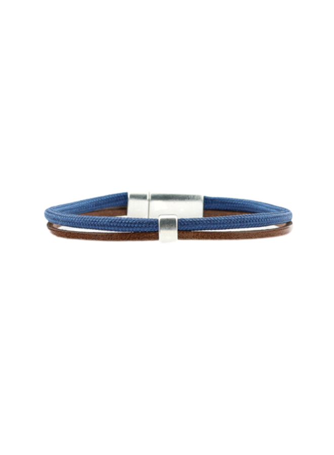 QOSS armband Vic Bruin/Donkerblauw/Zilverkleurig