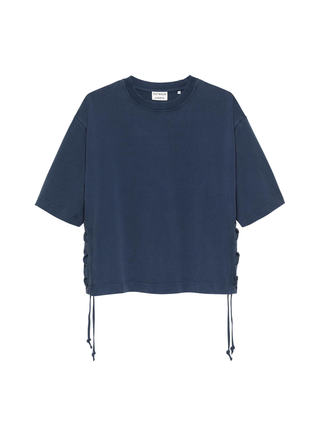 T-shirt Relaxed Cord Detail Black Iris