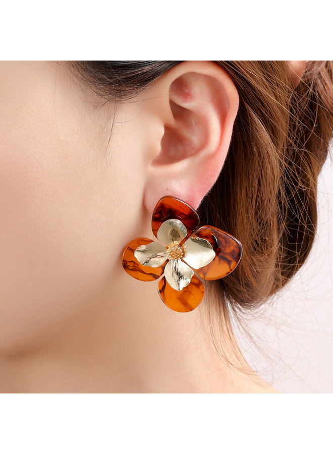 Day & Eve oorbellen E4534-2 Cognac/Goudkleurig