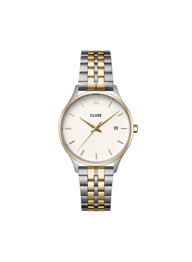 CLUSE horloge Minuit Date Zilver-/Goudkleurig/Wit