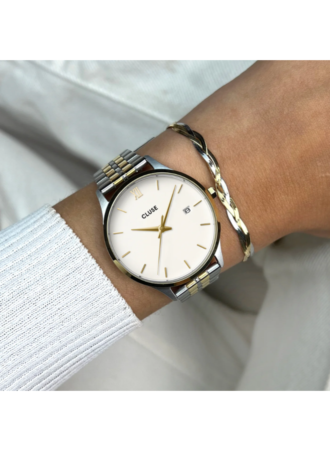 CLUSE horloge Minuit Date Zilver Goudkleurig Wit Jewelz More