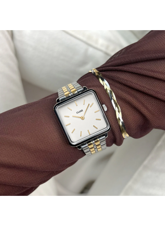 CLUSE horloge La Tétragrone Zilver-/Goudkleurig/Wit