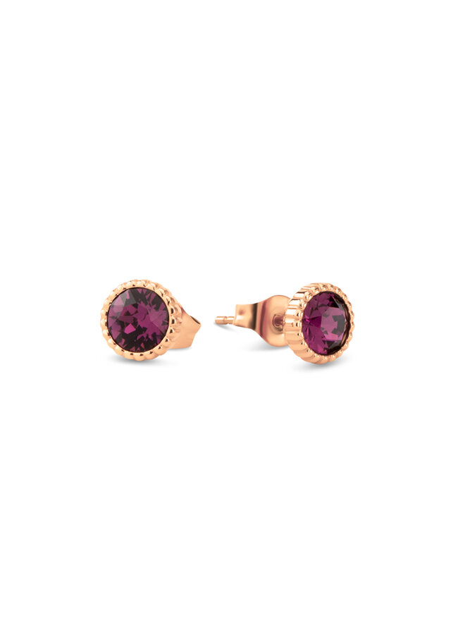 Melano Friends oorbellen Hannah CZ Amethyst Rosékleurig