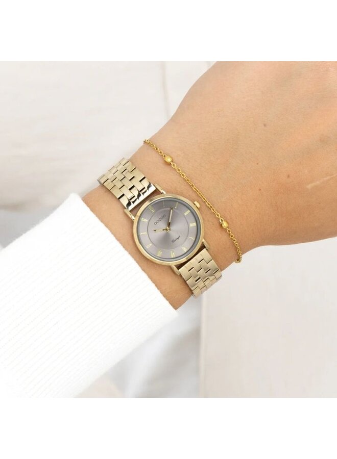 OOZOO Vintage horloge C20377 Goudkleurig/Taupe