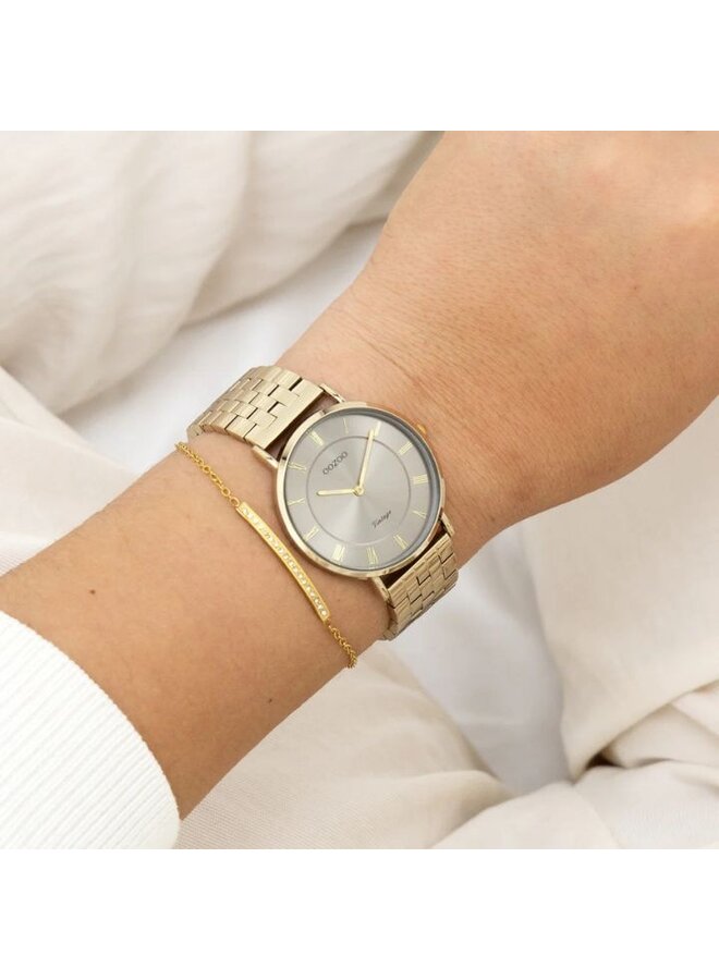 OOZOO Vintage horloge C20370 Goudkleurig/Taupe