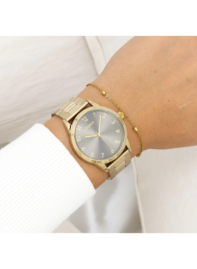 OOZOO Timepieces horloge C11425 Goudkleurig/Taupe
