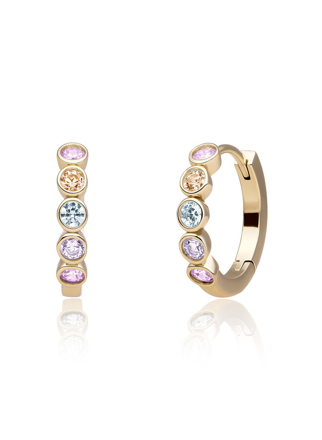 Sparkling Jewels creolen Tube Huggies Multi CZ Pastel Goudkleurig