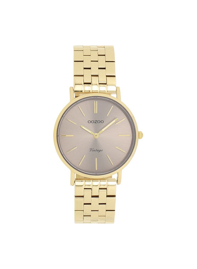 OOZOO Vintage horloge C20408 Goudkleurig/Taupe
