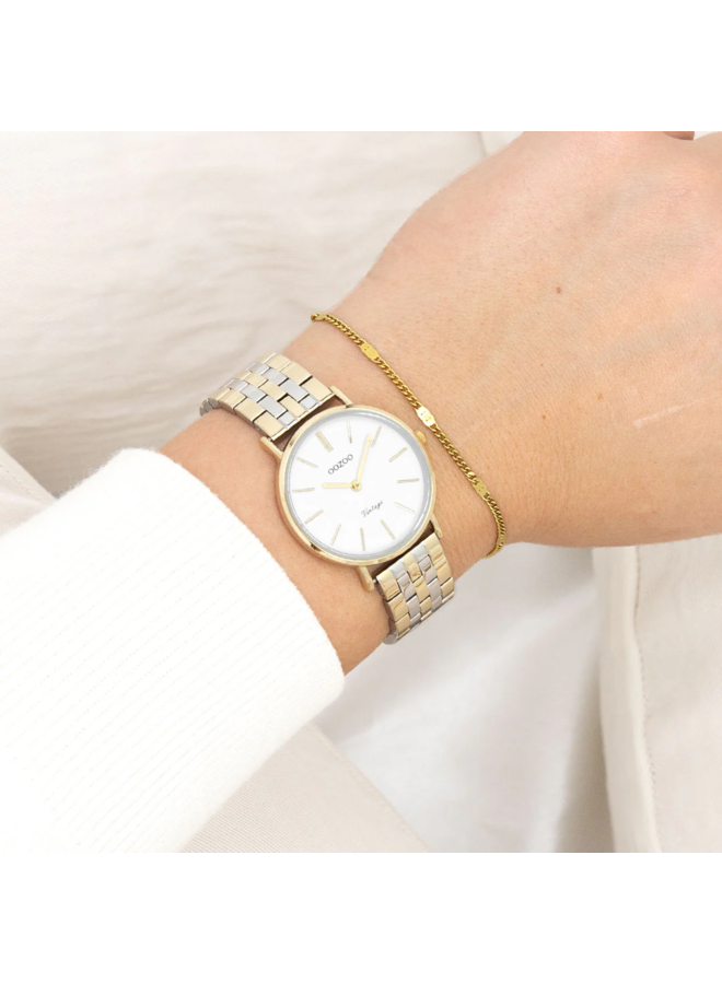 OOZOO Vintage horloge C20407 Zilver-/Goudkleurig/Wit